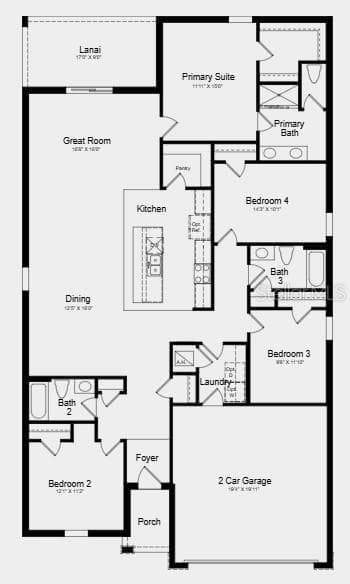 Floor Plan - Additional Highlights include: Laundry package, GE refrigerator, and whole house 2" faux blinds - 13739 TROPICAL BREEZE WAY, HUDSON
