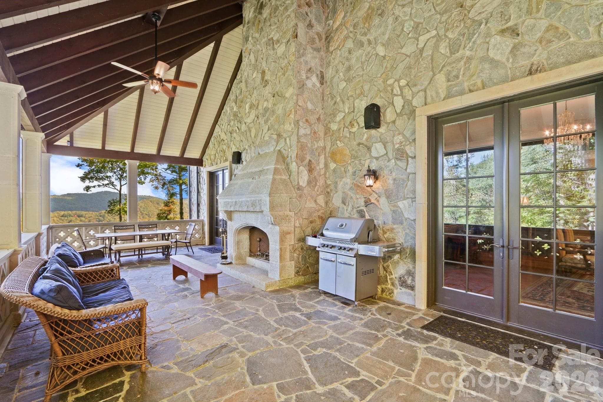 Patio off Great Room with antique stone fireplace - 5742 NC Highway 194 None S, Banner Elk