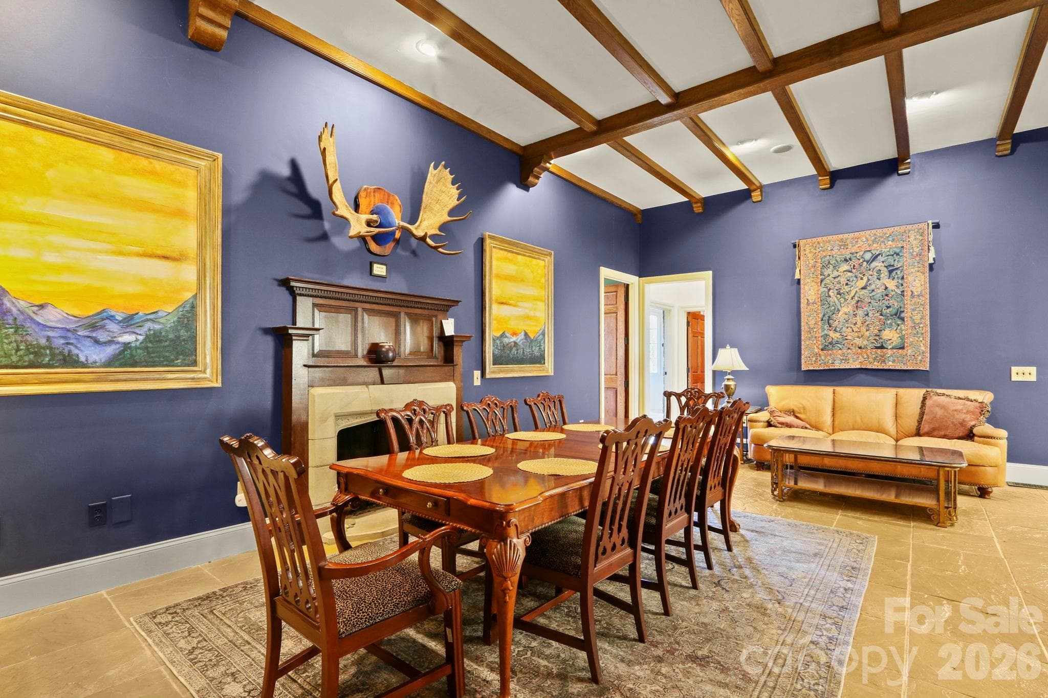 Informal dining area off kitchen with antique stone fireplace - 5742 NC Highway 194 None S, Banner Elk