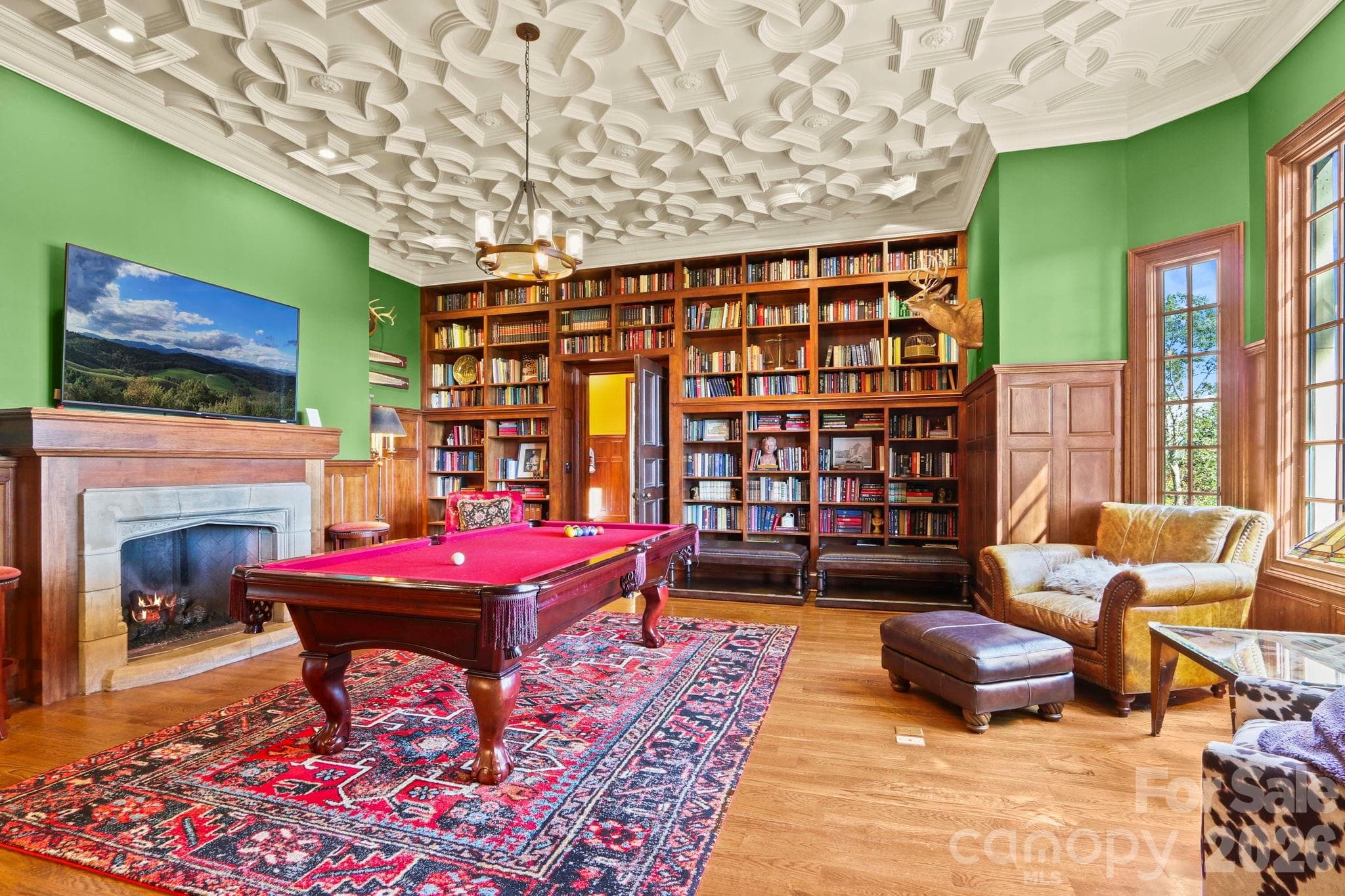 Library & billiards room with antique stone fireplace - 5742 NC Highway 194 None S, Banner Elk