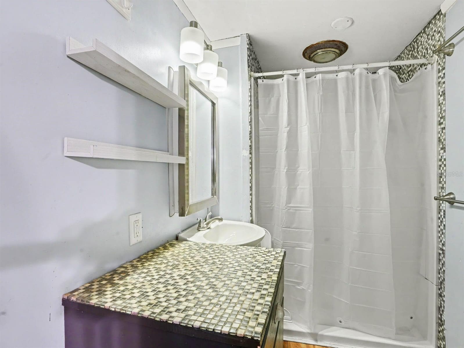 Master Bath with Mosaic Tile Countertop & Frameless Shower Enclosure - 3015 STRAWBERRY LN, LAKELAND