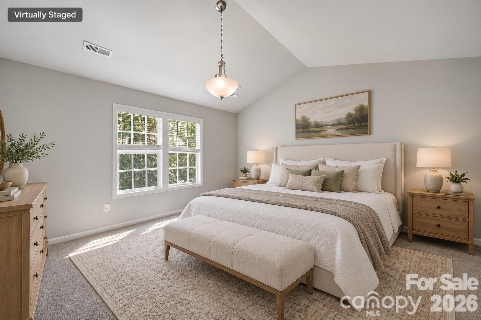 Virtually Staged Master Bedroom - 2604 Cochrane Drive, Charlotte