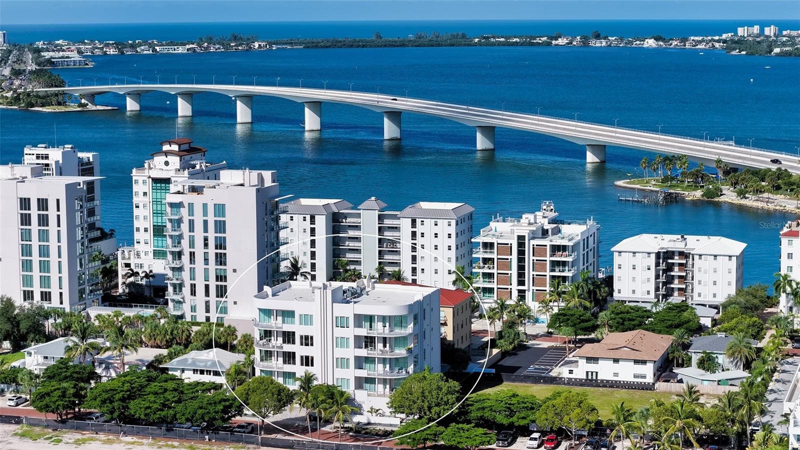 Aerial photo of The Pearl - 609 GOLDEN GATE PT #301, SARASOTA
