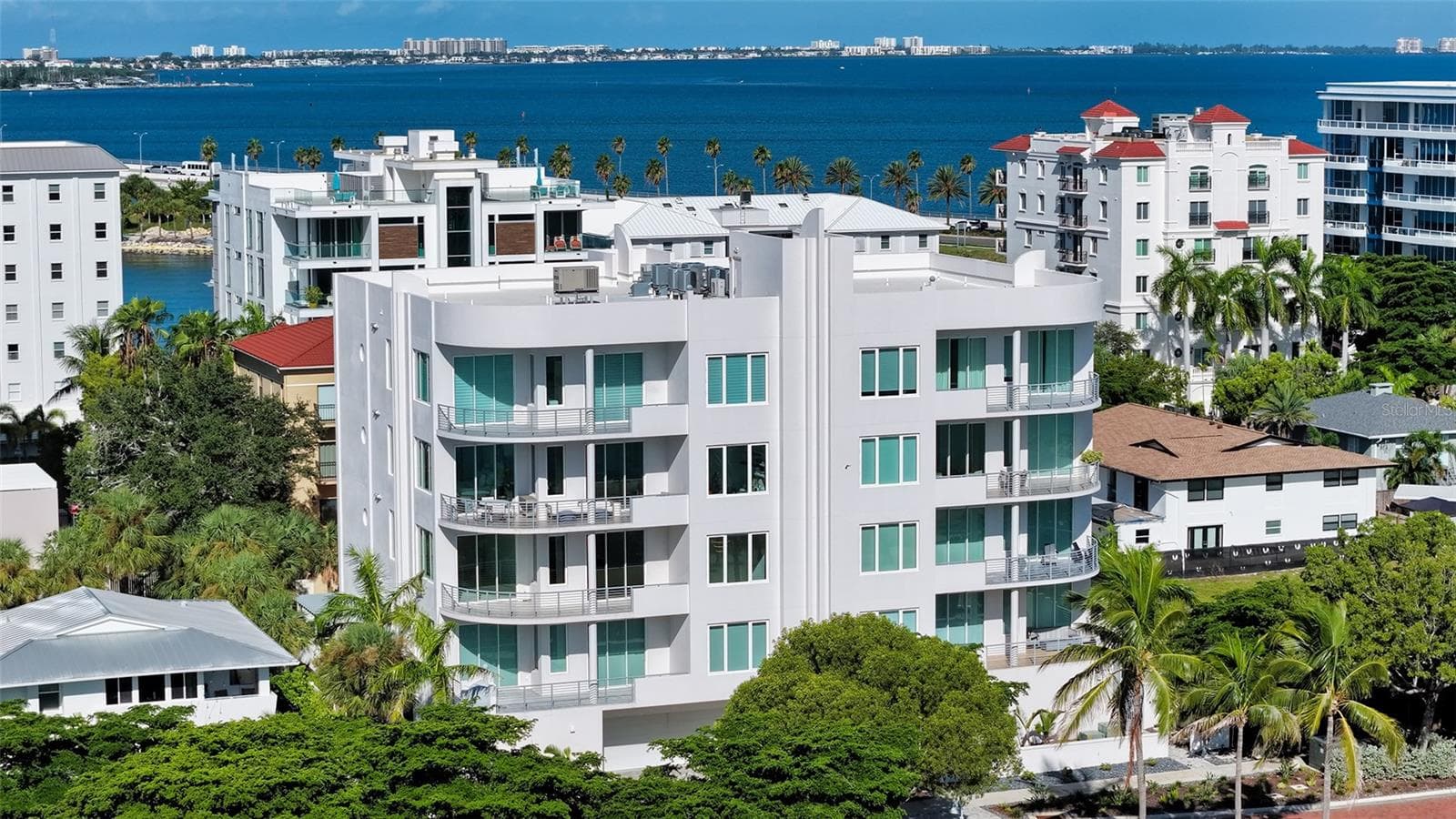 Aerial front shot of The Pearl - 609 GOLDEN GATE PT #301, SARASOTA