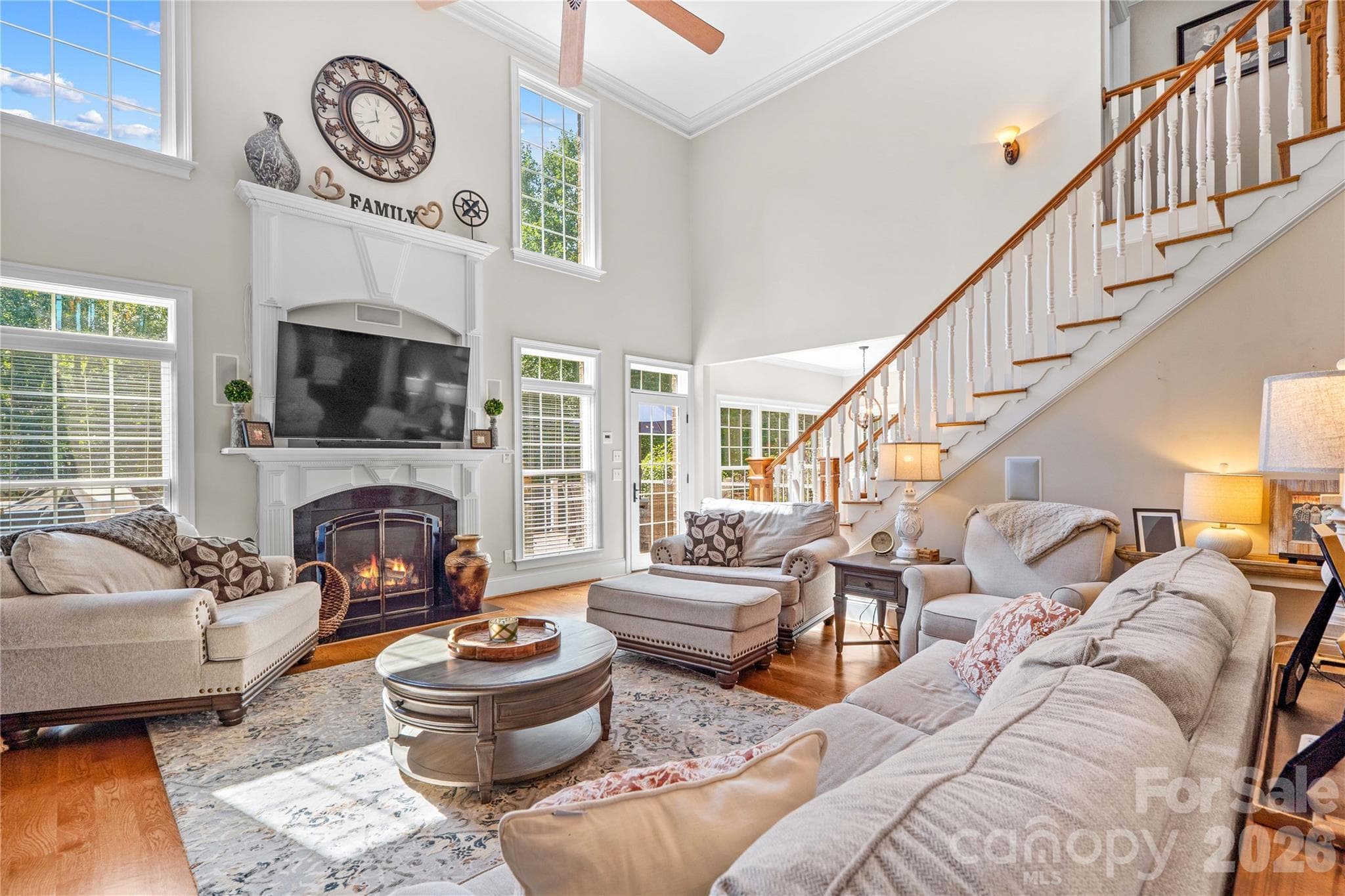 Great Room has gas log fireplace and opens to the second floor catwalk - 220 Cedar Lake Drive, Statesville
