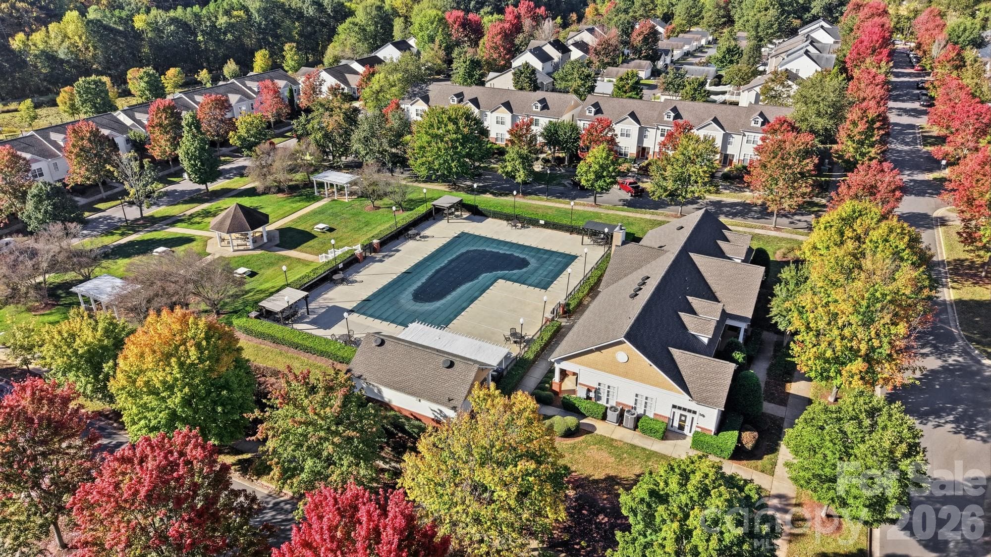 Aerial View of Clubhouse and Community Pool - 16752 Amberside Road, Cornelius
