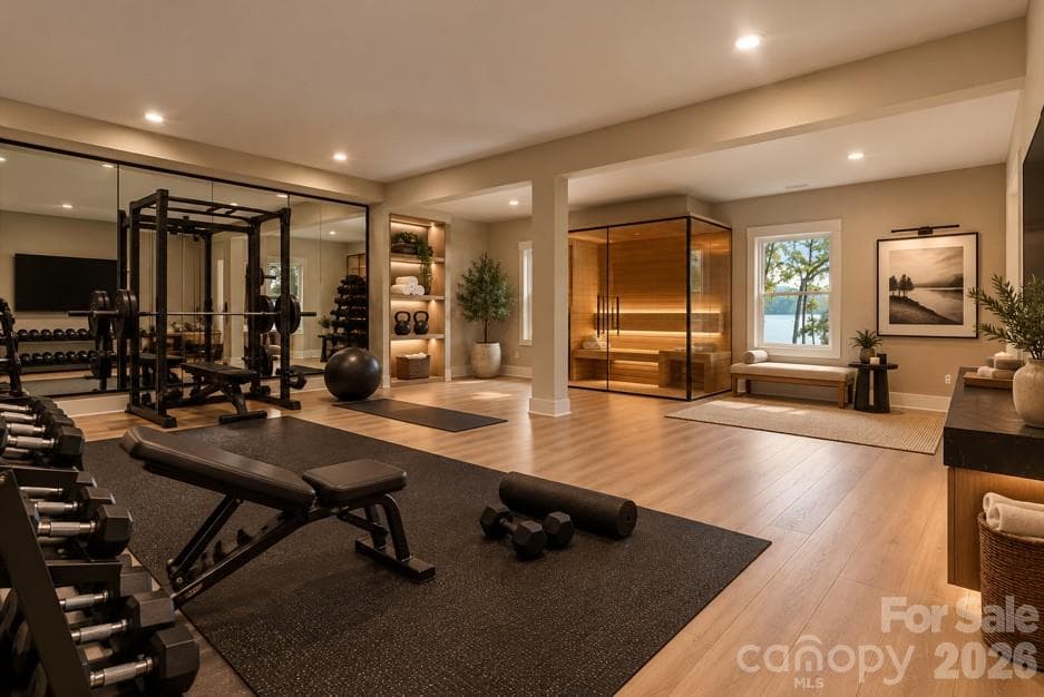 Virtually staged at home gym with sauna in lower level bonus room - 4531 Splash Trail, Sherrills Ford