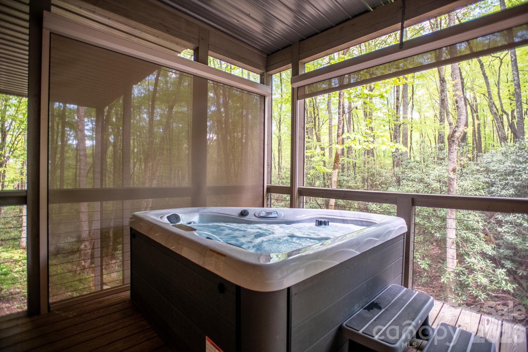 Hot Tub in lower screened porch with blinds to control glare - 350 Celo Cove Drive, Burnsville