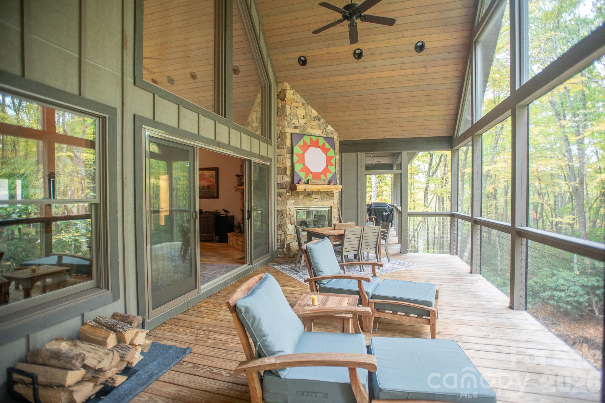 Upper screened porch with fireplace - 350 Celo Cove Drive, Burnsville