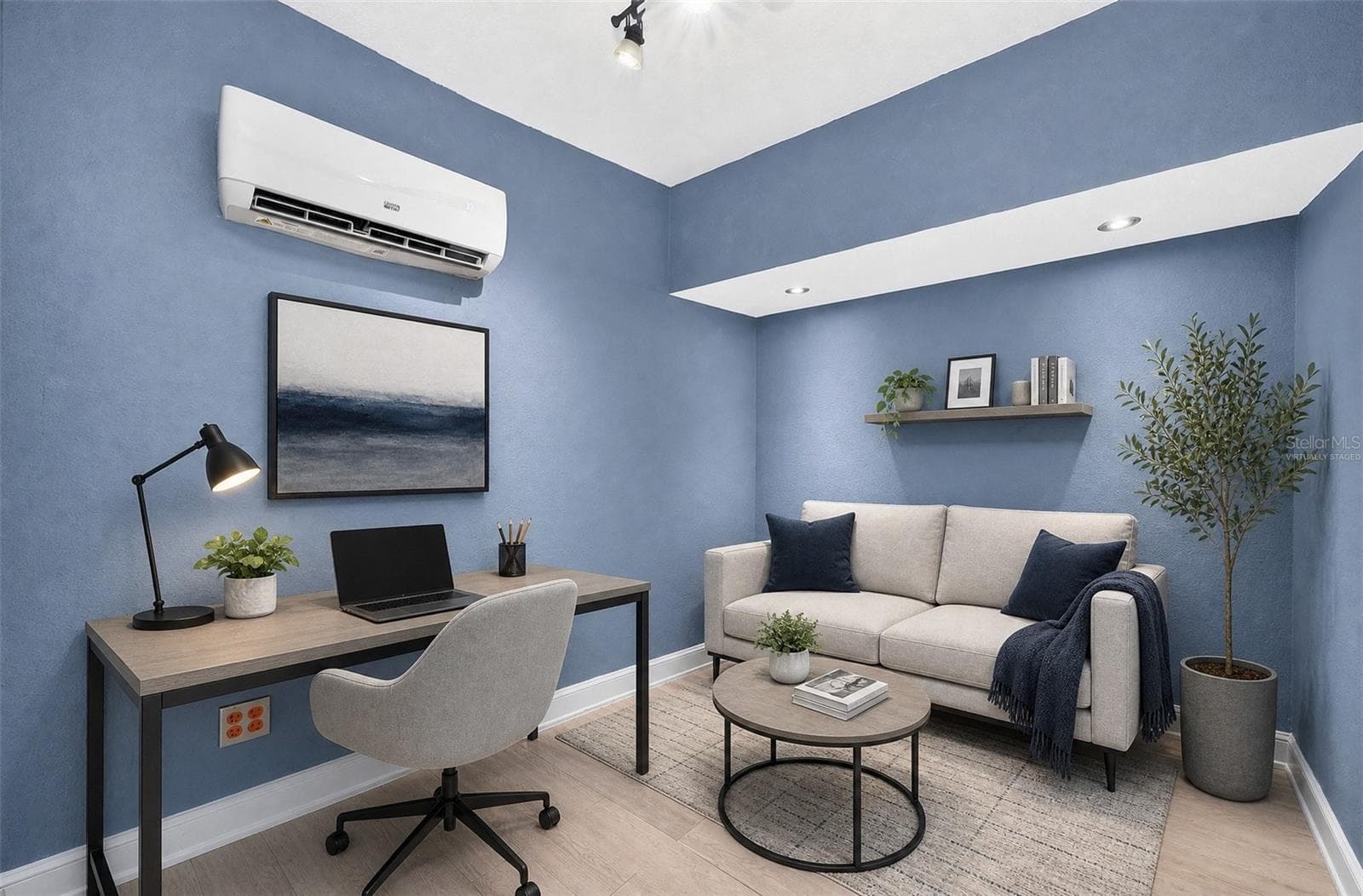 A portion of the Garage has been transformed into a SOUNDPROOF STUDIO OR OFFICE with its own AC unit, recessed lighting and electrical. Virtually Staged - 13028 AUBURN COVE LN, ORLANDO