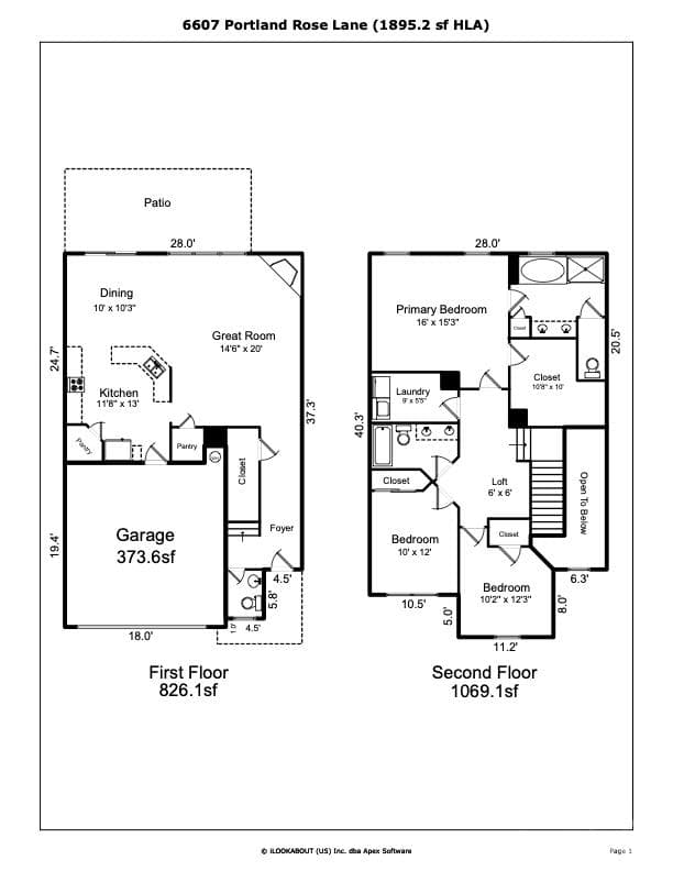 Floor Plan with measurements - 6607 Portland Rose Lane, Charlotte