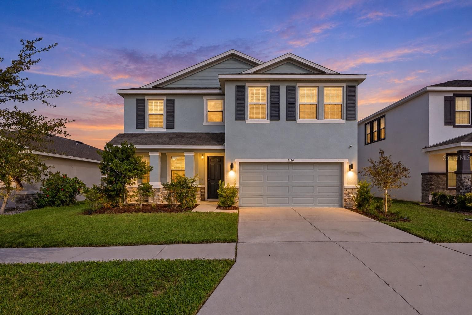 Front elevation - Virtual Twilight - 5126 Jackel Chase Dr, Wimauma - 5126 JACKEL CHASE DR, WIMAUMA