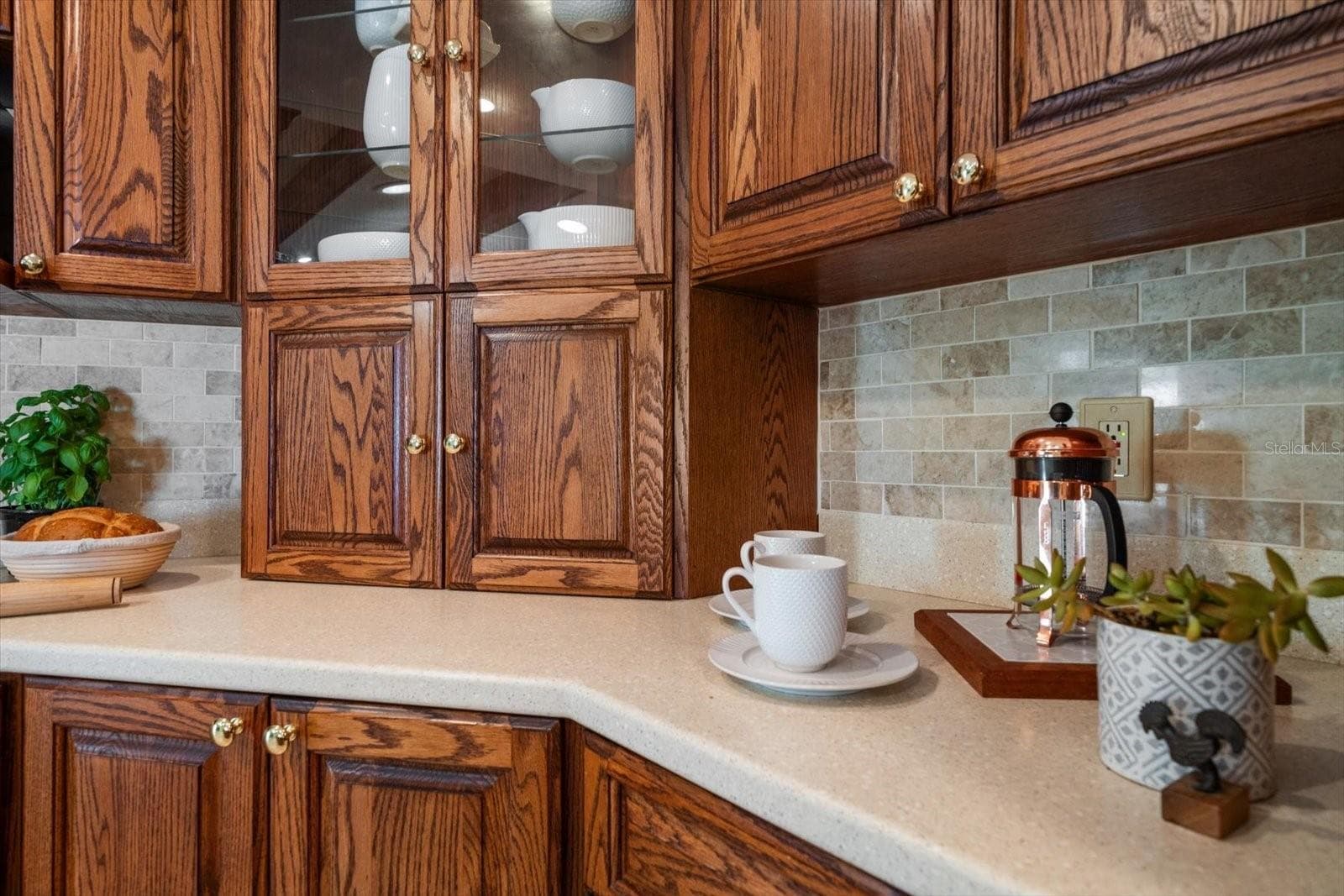 Custom hardwood cabinets with pull-out shelves, appliance garge and room for a coffee bar! - 1105 DEER RUN PL, VALRICO