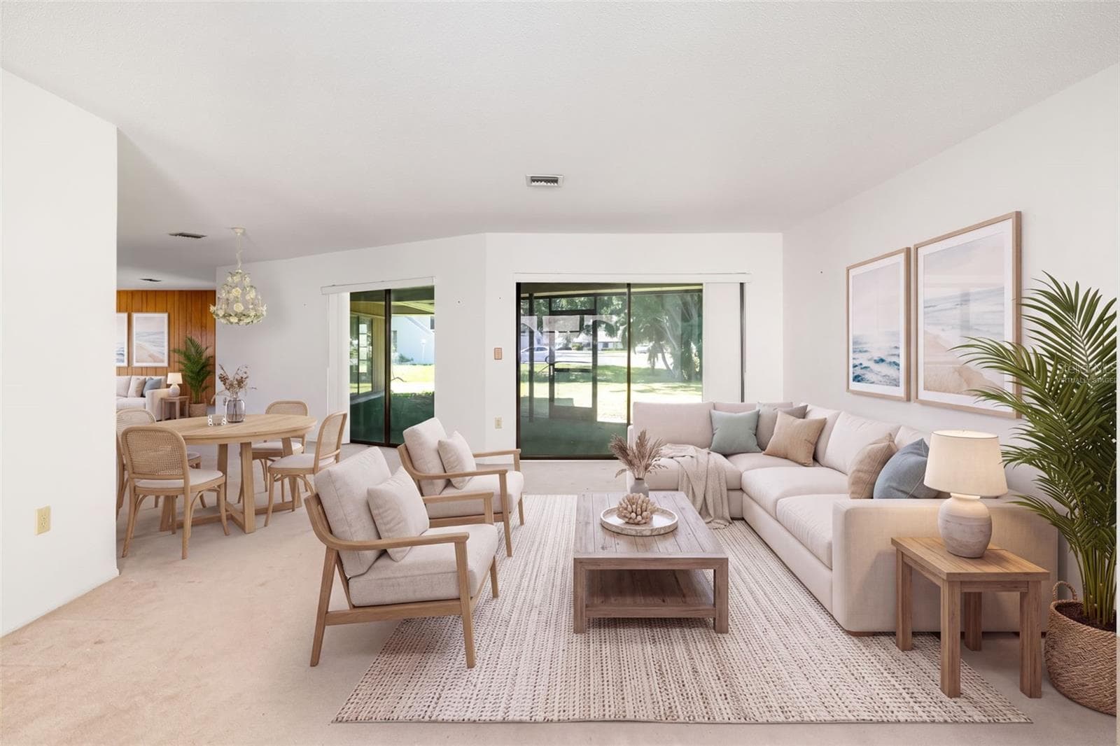 Virtually Staged. Spacious living and dining area with sliders to the screened lanai. - 3065 RINGWOOD MDW, SARASOTA