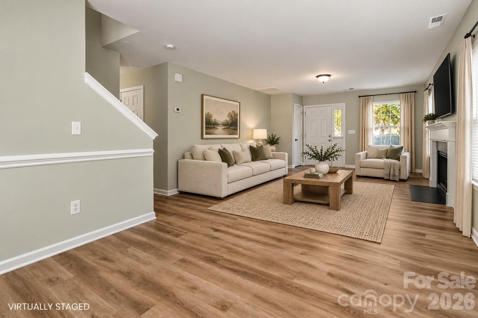 Virtually Staged Living Room - 6014 Brookfield Pointe Drive, Charlotte