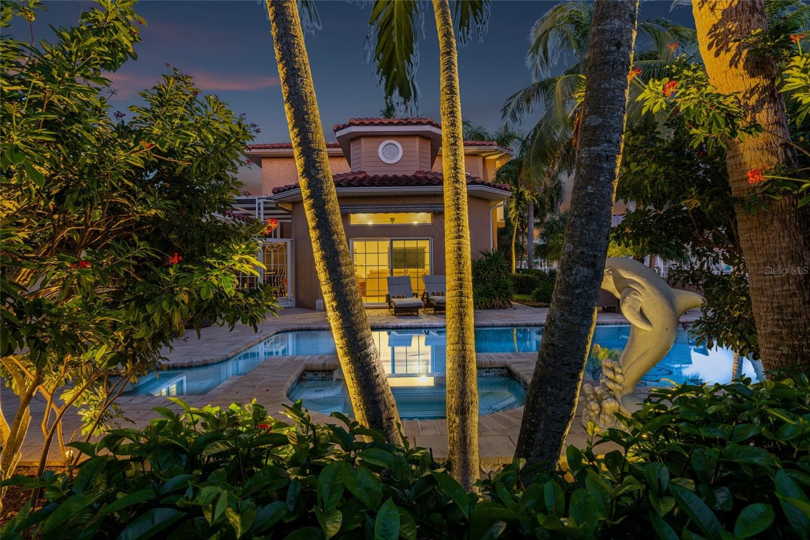 Landscaped Rear Night. - 5376 SHADOW LAWN DR, SARASOTA