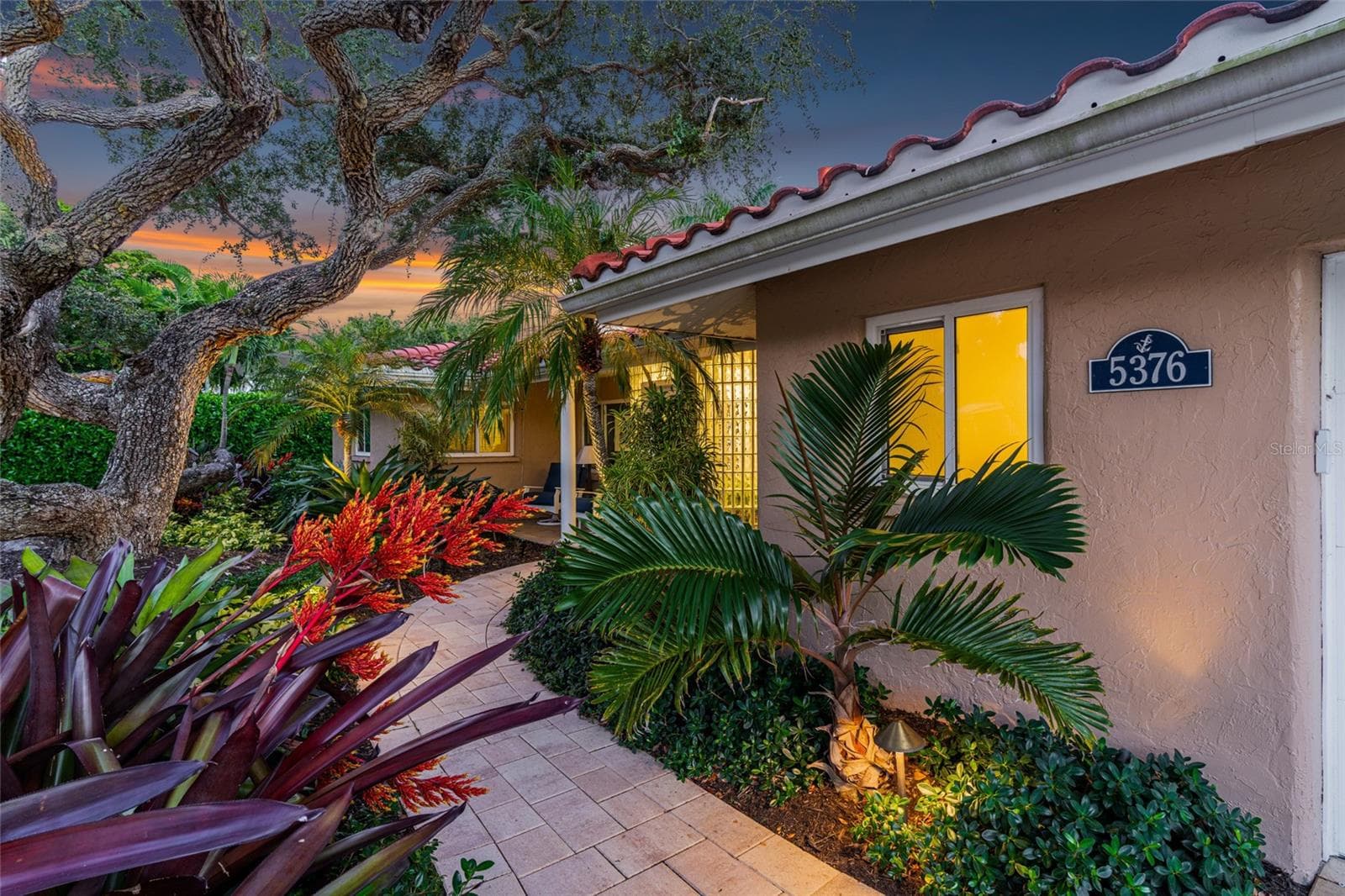Front Entry Twilight. - 5376 SHADOW LAWN DR, SARASOTA
