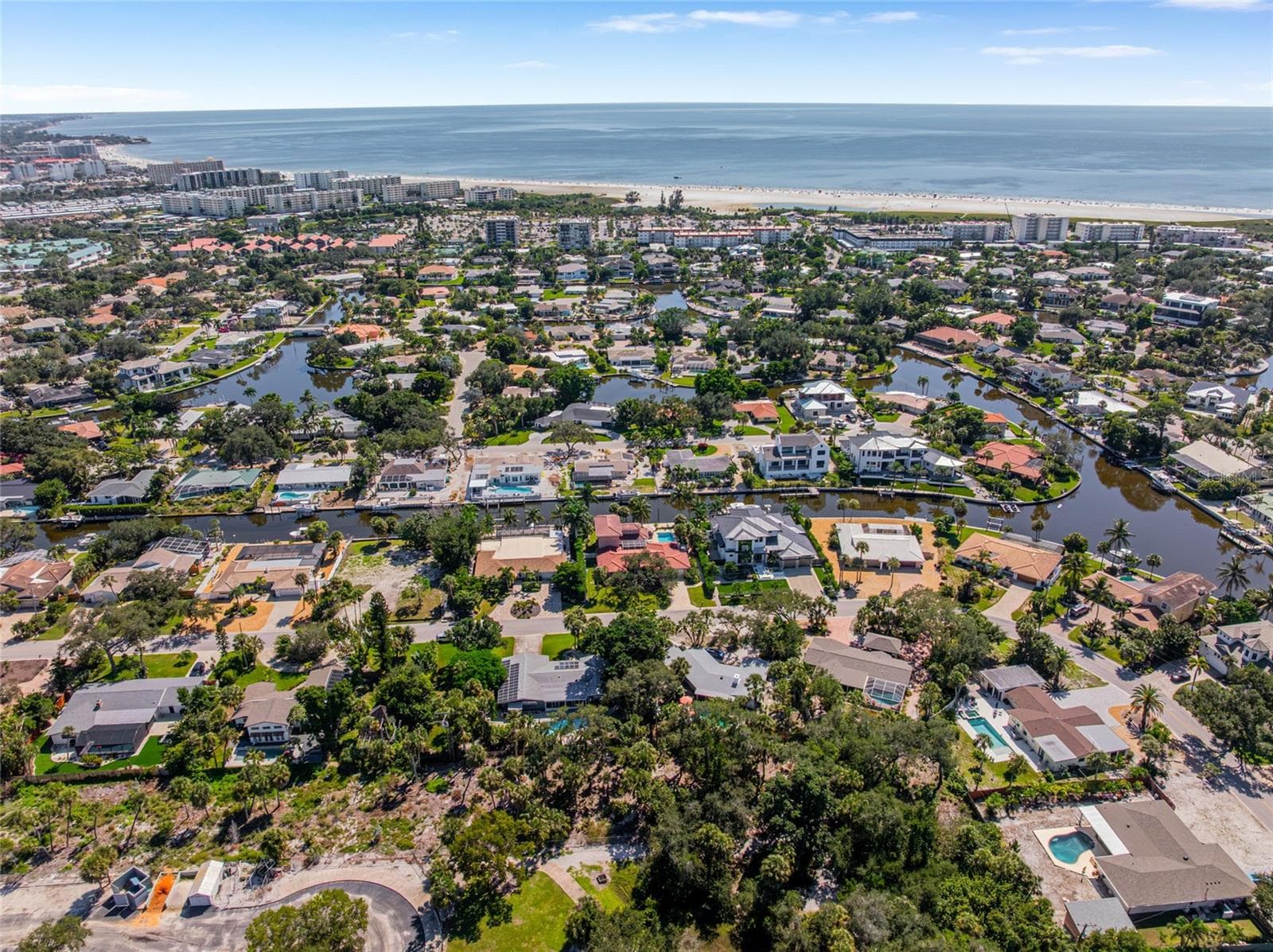 Aerial perspective showing how close the home is to Siesta Key Beach and the Gulf. - 5376 SHADOW LAWN DR, SARASOTA