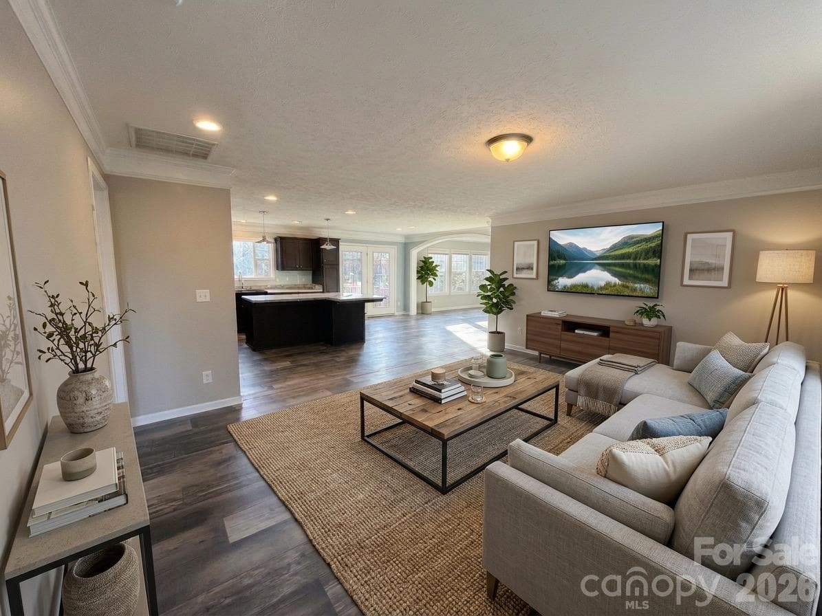 Living Room Virtually Staged - 213 Big Oak Road, Hendersonville