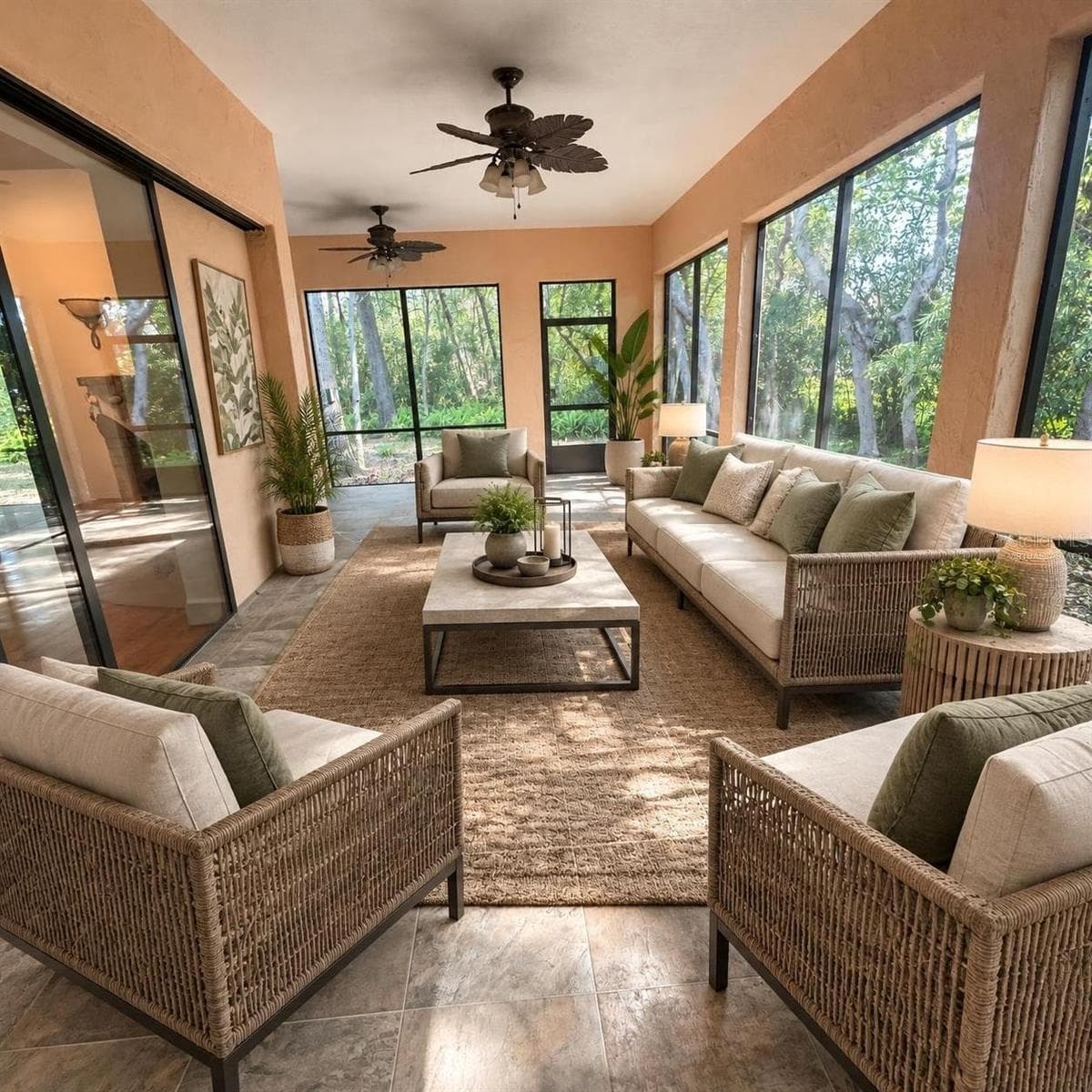 Virtually staged living area on wrap around porch - 250 GARDEN ST, LAKE HELEN