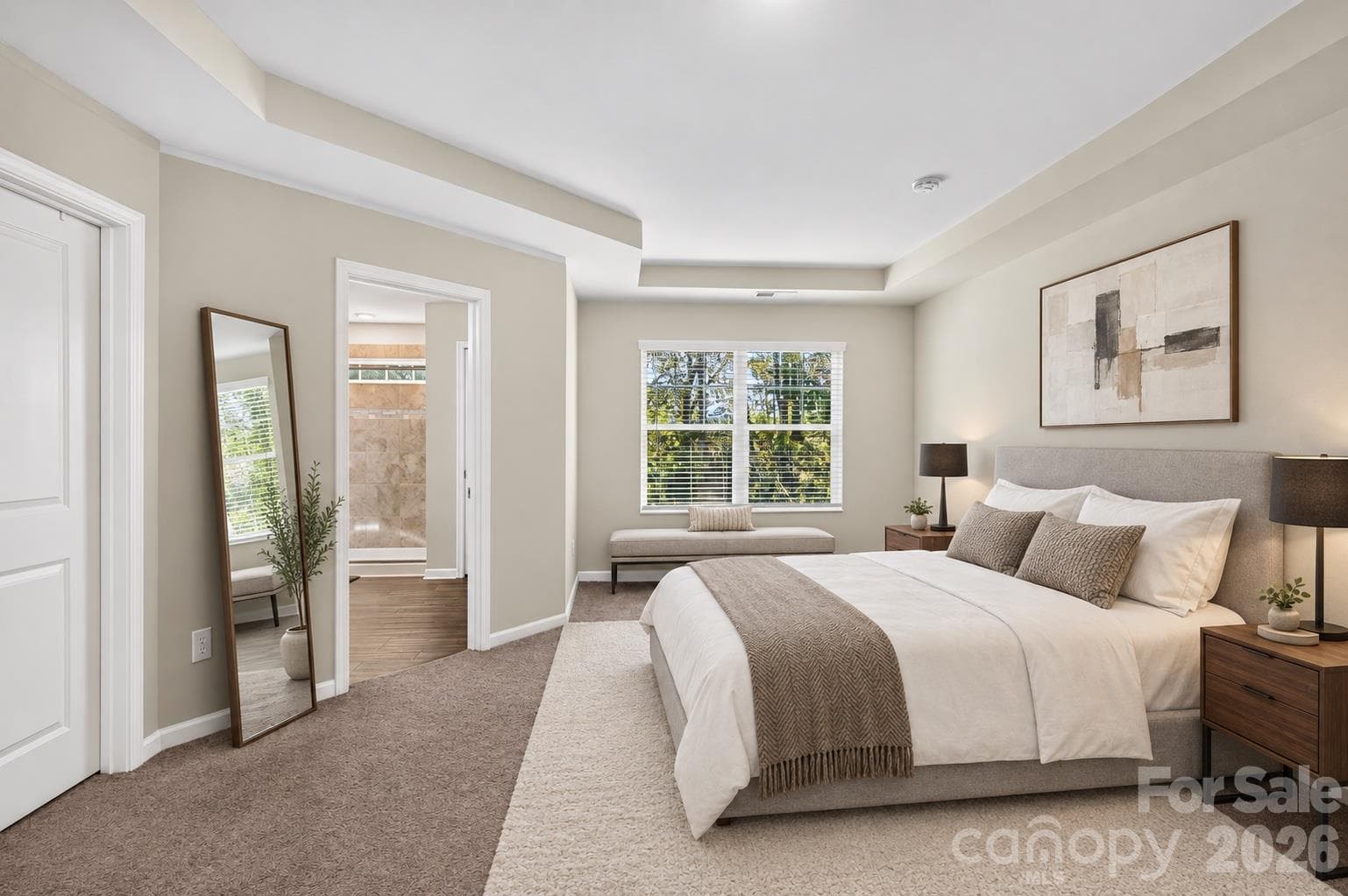 Staged primary bedroom - 13017 Cottage Crest Lane, Charlotte