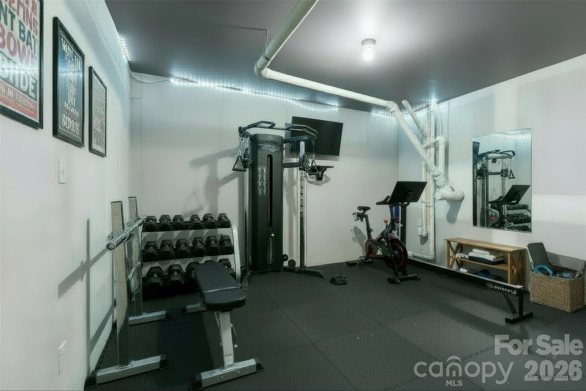 Unfinished basement gym. - 3741 Stanley Creek Drive, Mount Holly