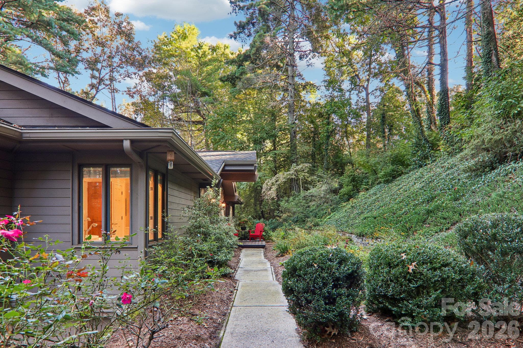 Side of home and front walkway - 212 Pheasant Run, Hendersonville