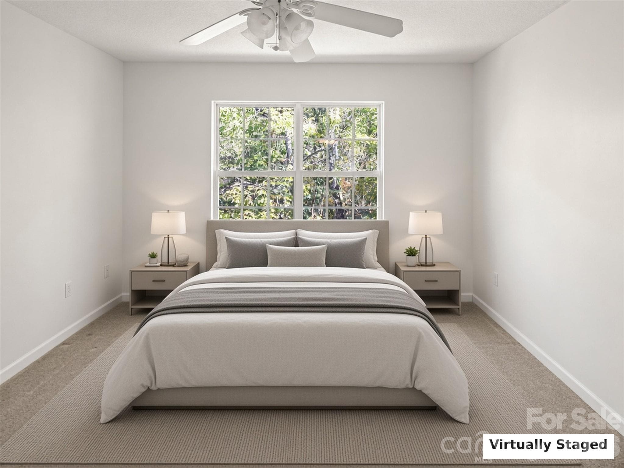 Virtually Staged. Bedroom with treetop views. - 206 Waters Edge Drive, Weaverville