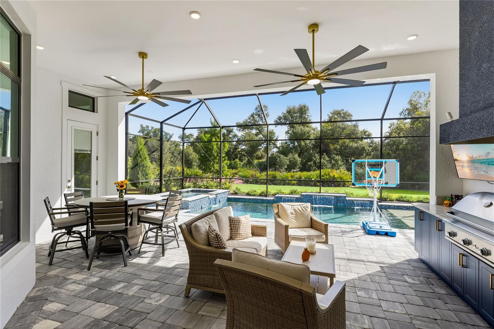 Expansive Lanai, Custom Outdoor Kitchen and Custom Pool and Spa. Pool bath. - 14726 EAGLE BRANCH DR, NOKOMIS