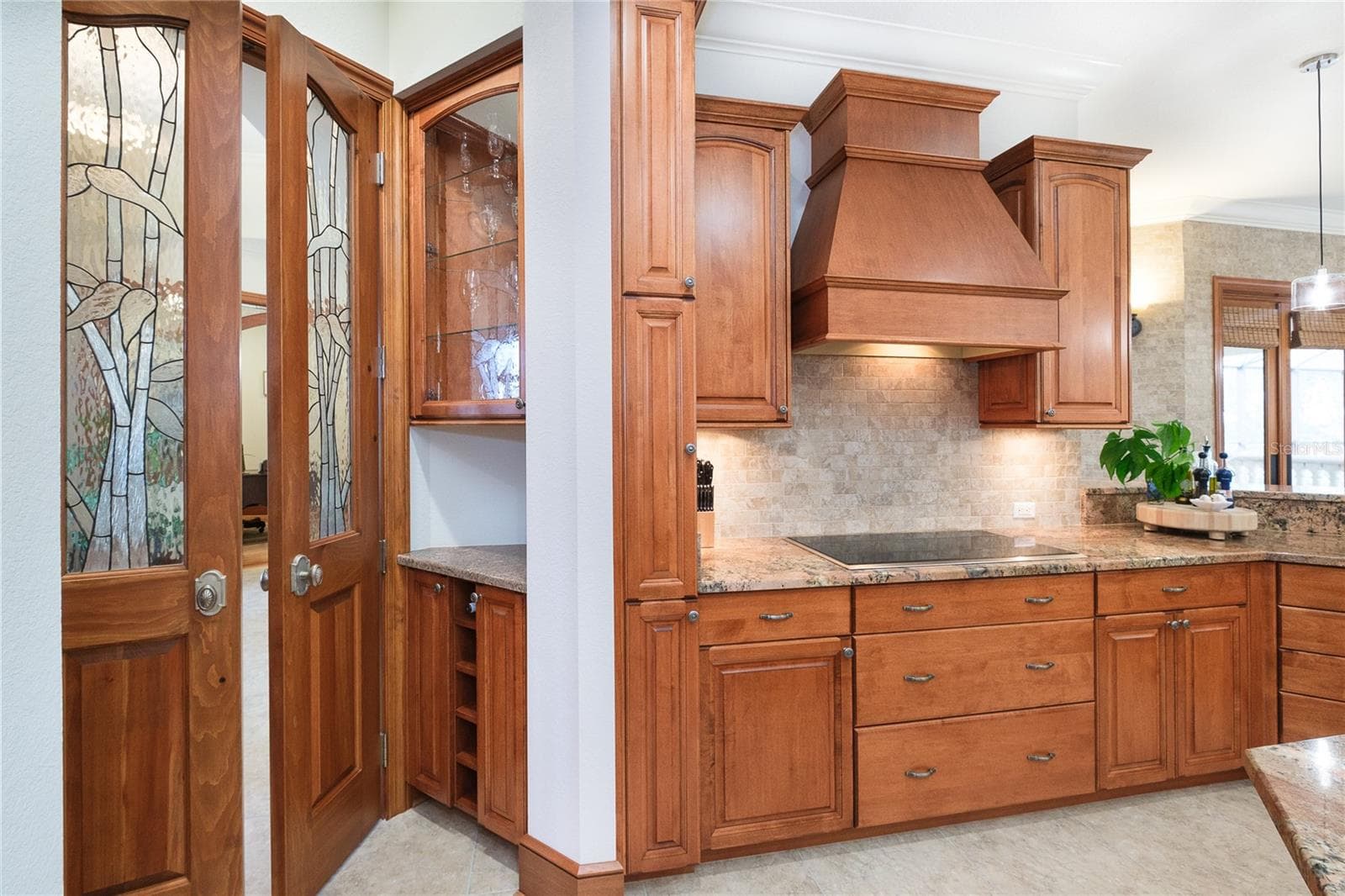 Cooktop, hood and beautiful stained glass doors - 1930 BAYSHORE DR, ENGLEWOOD