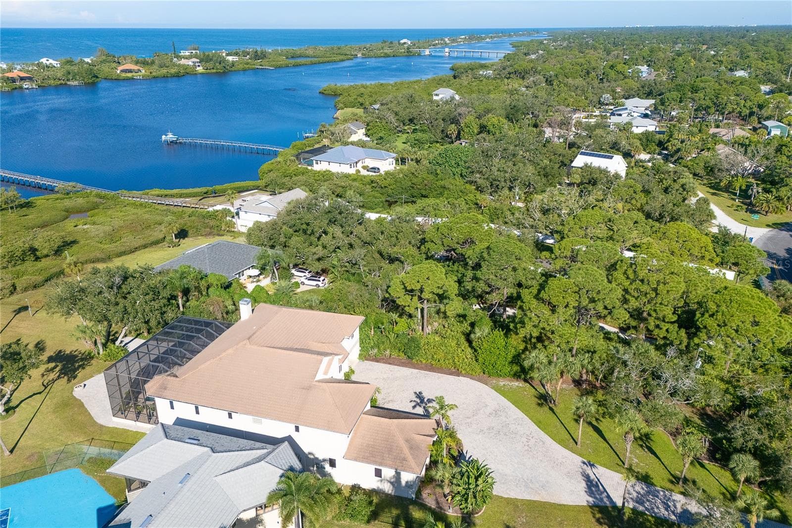 Aerial views overlooking Lemon Bay extending to the Gulf - 1930 BAYSHORE DR, ENGLEWOOD
