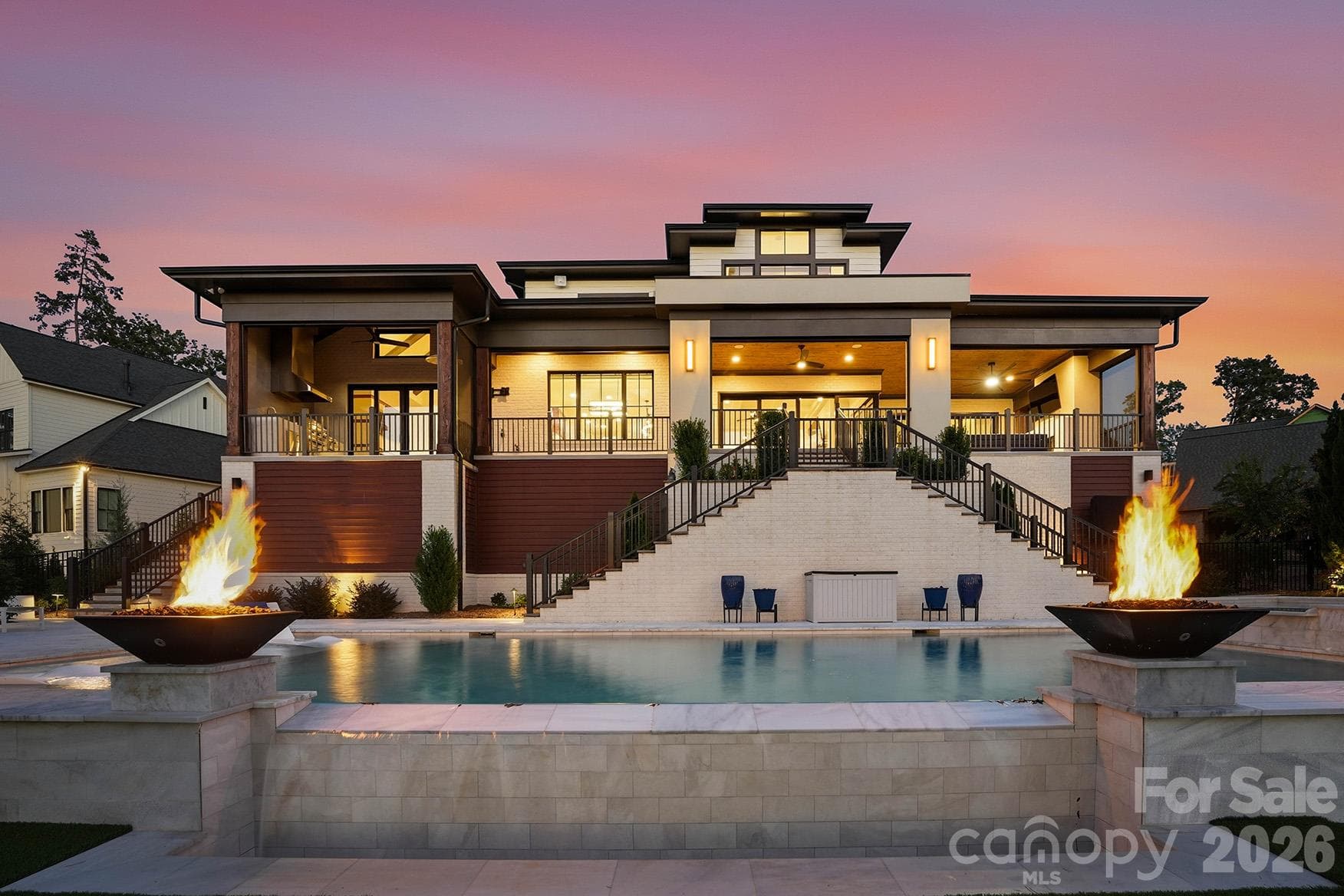 Rear exterior featuring pool and fire features - 1016 Timberlake Point, Belmont