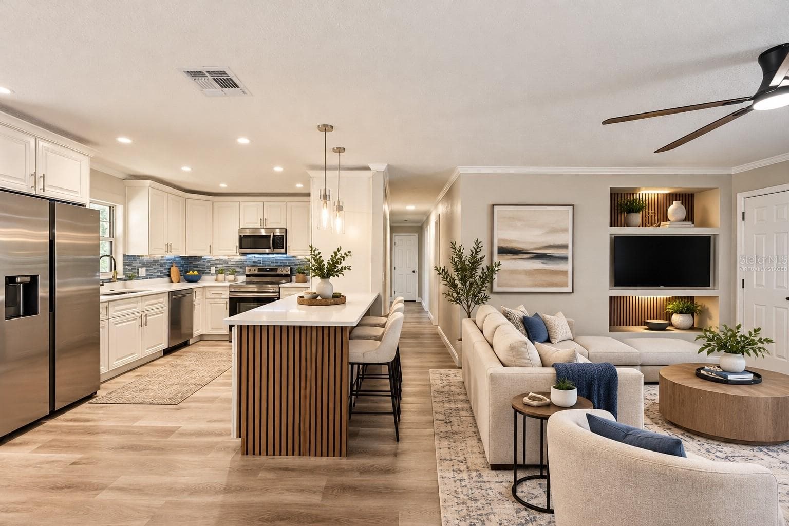 Virtually Staged Open Living & Kitchen Layout - 720 GEORGIA AVE, LONGWOOD