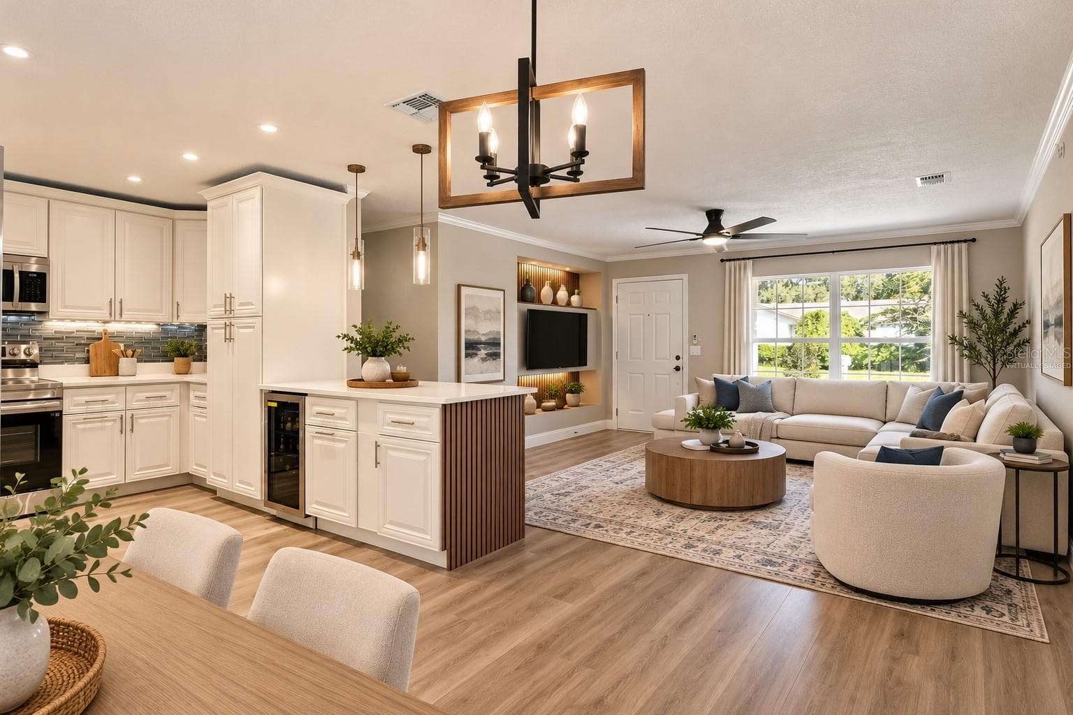 Virtually Staged Living Room to Kitchen Flow - 720 GEORGIA AVE, LONGWOOD