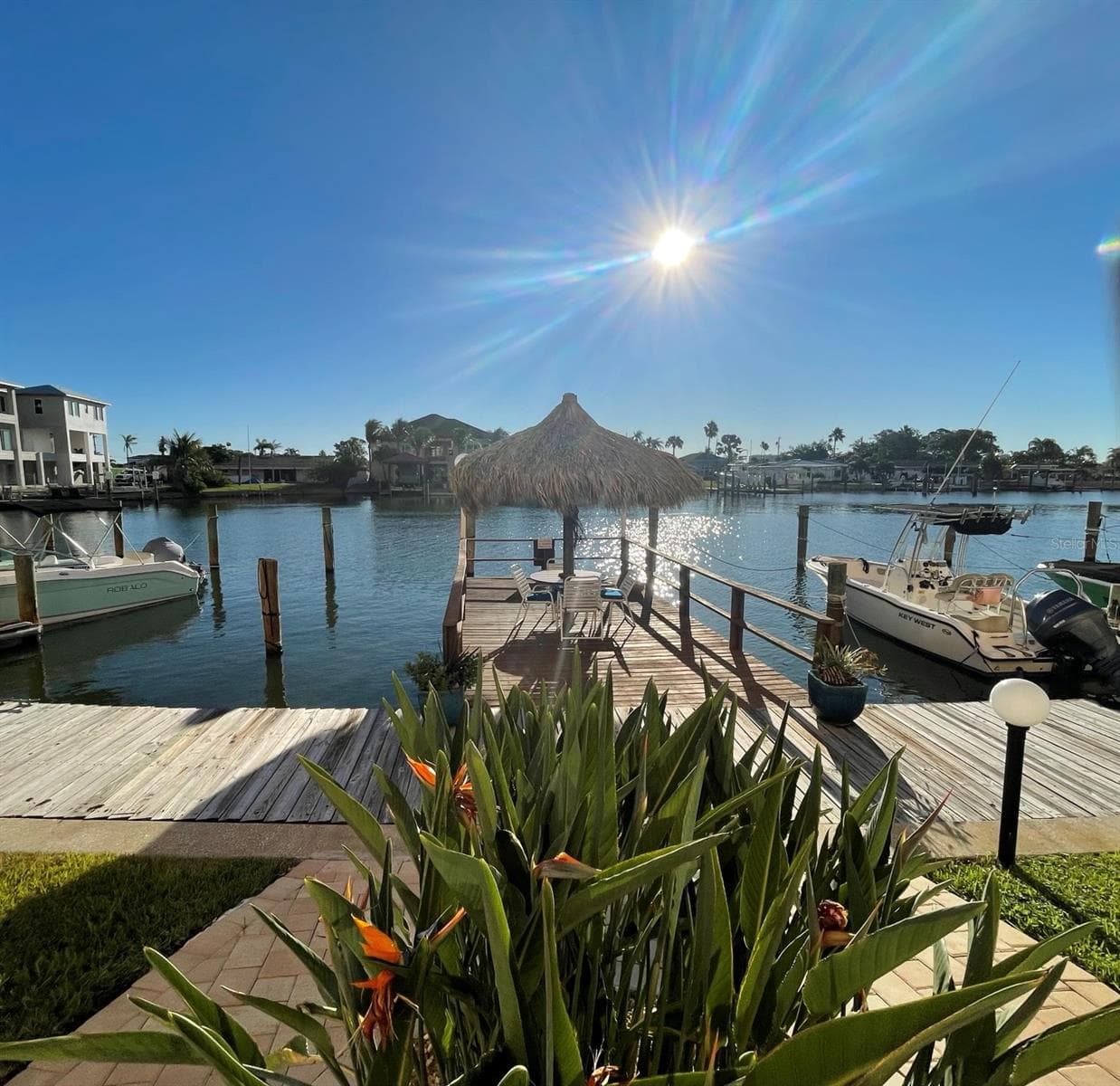 Rear exit view of the dock & water side tiki - 51 ISLAND WAY #1109, CLEARWATER