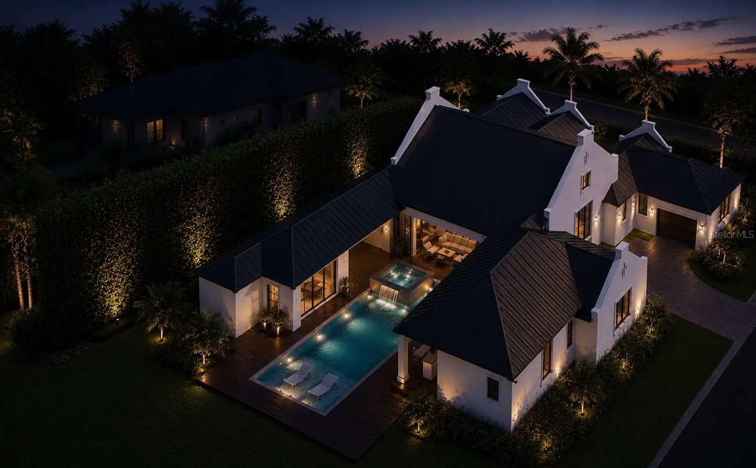 Artist's rendering of proposed residence; not a photograph of completed construction. Final design, finishes and landscaping may vary. - 3970 RED ROCK LN, SARASOTA