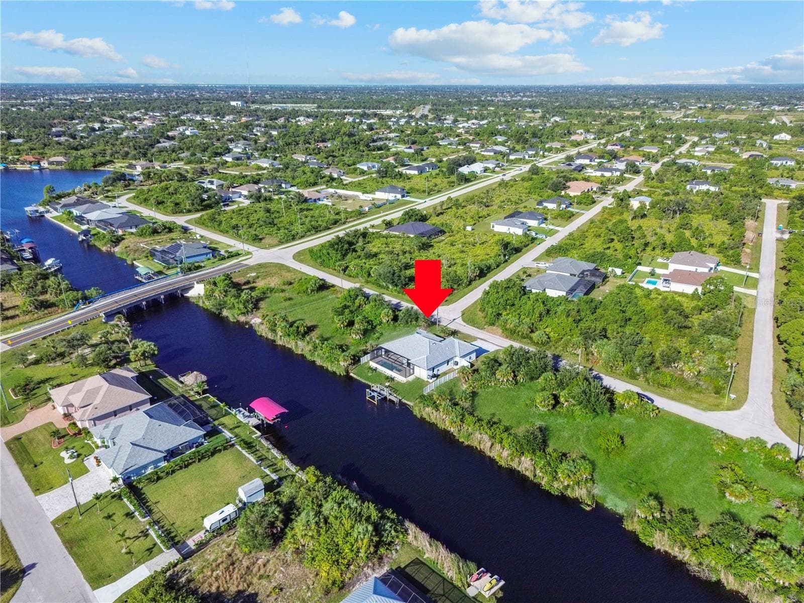 Aerial View of Canal and Surrounding Neighborhood - 8568 SANTA CRUZ DR, PORT CHARLOTTE