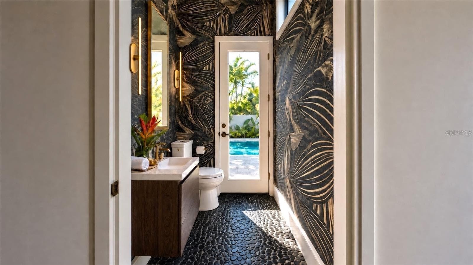 Pool bath, with virtual staging. - 838 NORSOTA WAY, SARASOTA