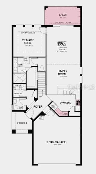 1st Floor Plan- Additional Highlights Include: tray ceiling pkg, shower in place of tub/shower combo at bath two, 8' interior doors, outdoor kitchen rough-in, interior door at primary bath, pre-plumb for future laundry tub, and laundry pkg. - 13513 COMMONS AVE, PARRISH