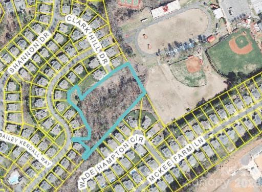 GIS Aerial View with proxemity to the South Point HS ballfields. - 1110 Clark Hill Drive, Belmont