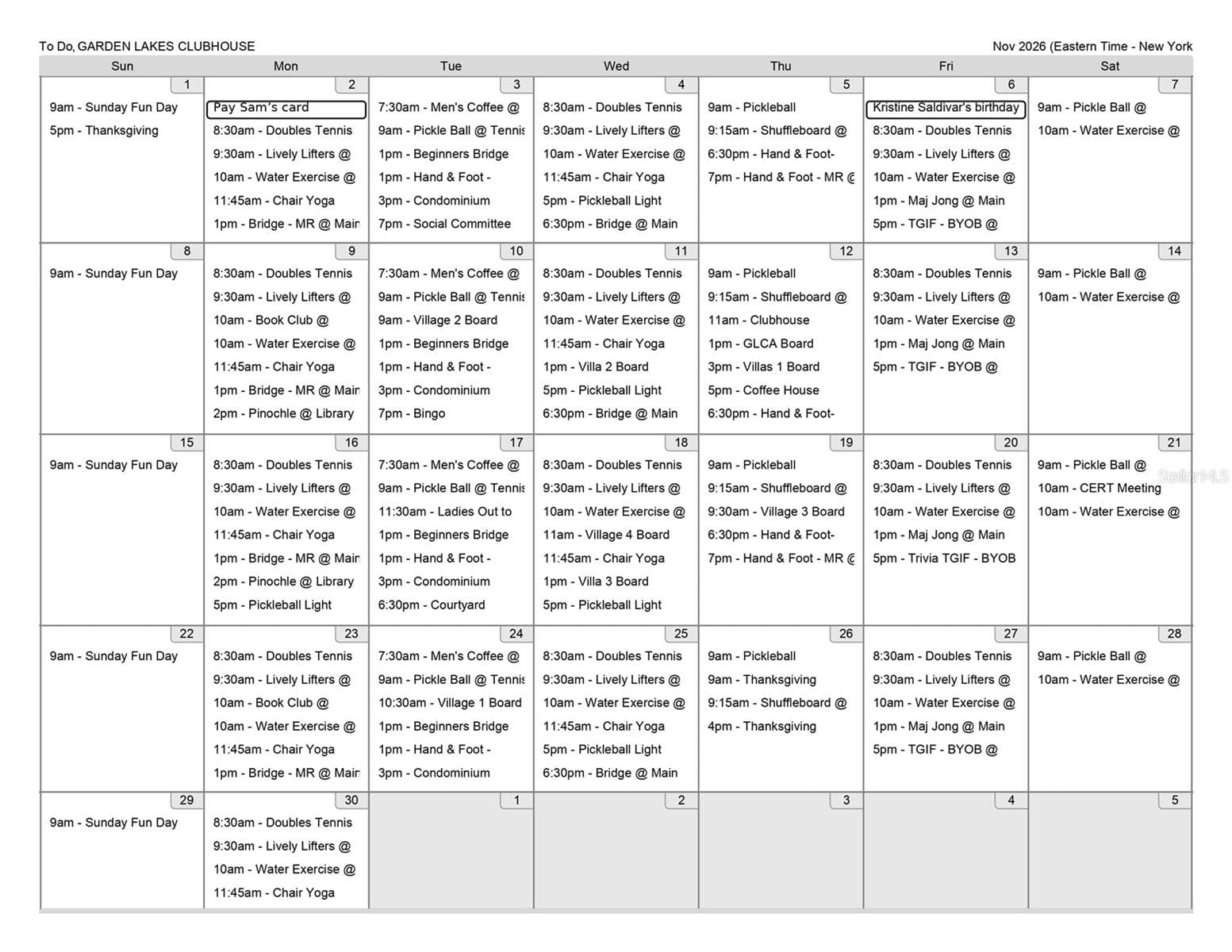 Community events calendar - 5808 GARDEN LAKES FERN, BRADENTON