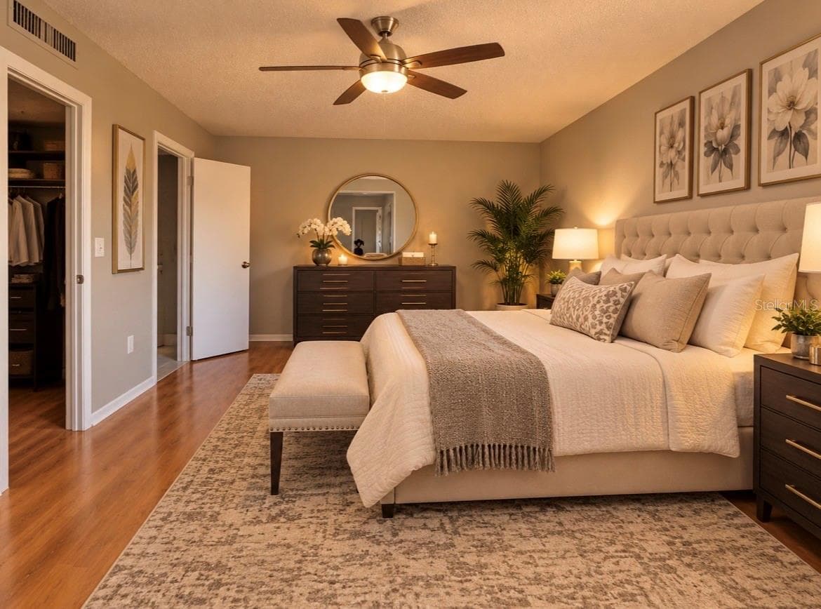 virtual staged master bedroom - 6073 AMBERLY TER #T13, ORLANDO