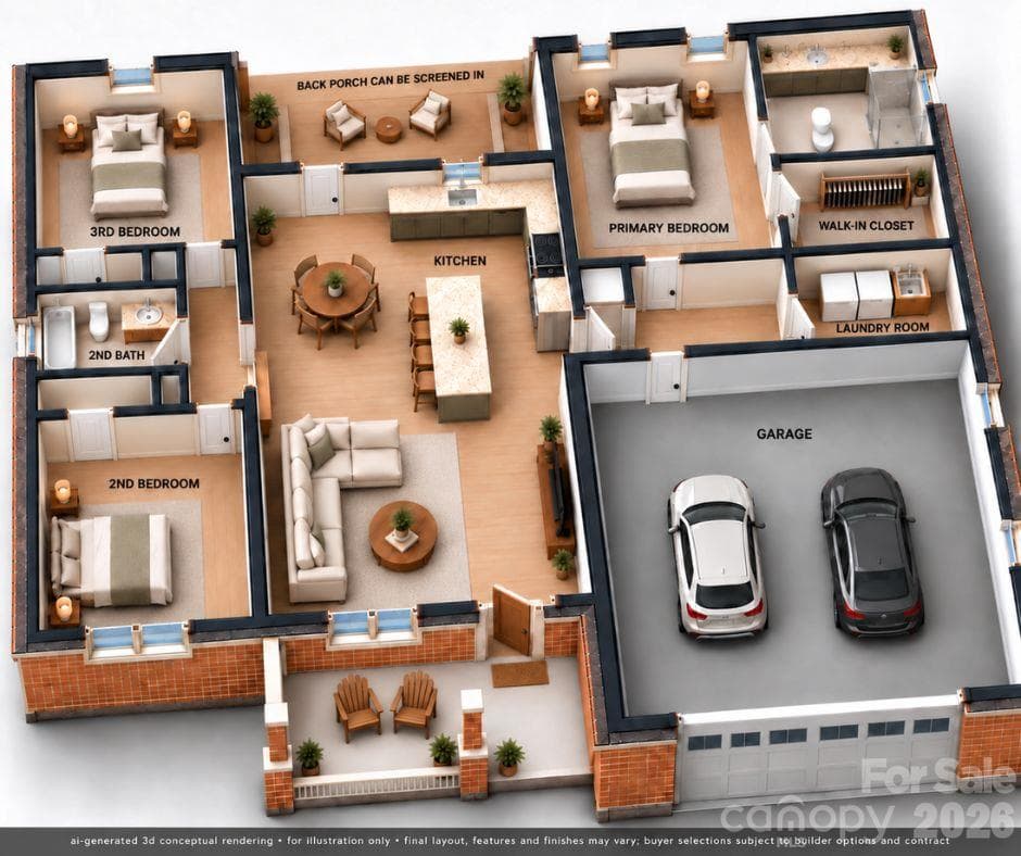 **CONCEPTUAL RENDERING — NOT AN ACTUAL PHOTOGRAPH. This digitally created image is based on the floor plan and is provided for illustrative purposes only to depict the home the builder currently intends to construct. The image may not reflect the final home. Plans, dimensions, layout, materials, finishes, colors, fixtures, landscaping, and other features are subject to change. The executed purchase agreement, approved plans, specifications, and written selections control. - 00 Union Heights Court, Vale