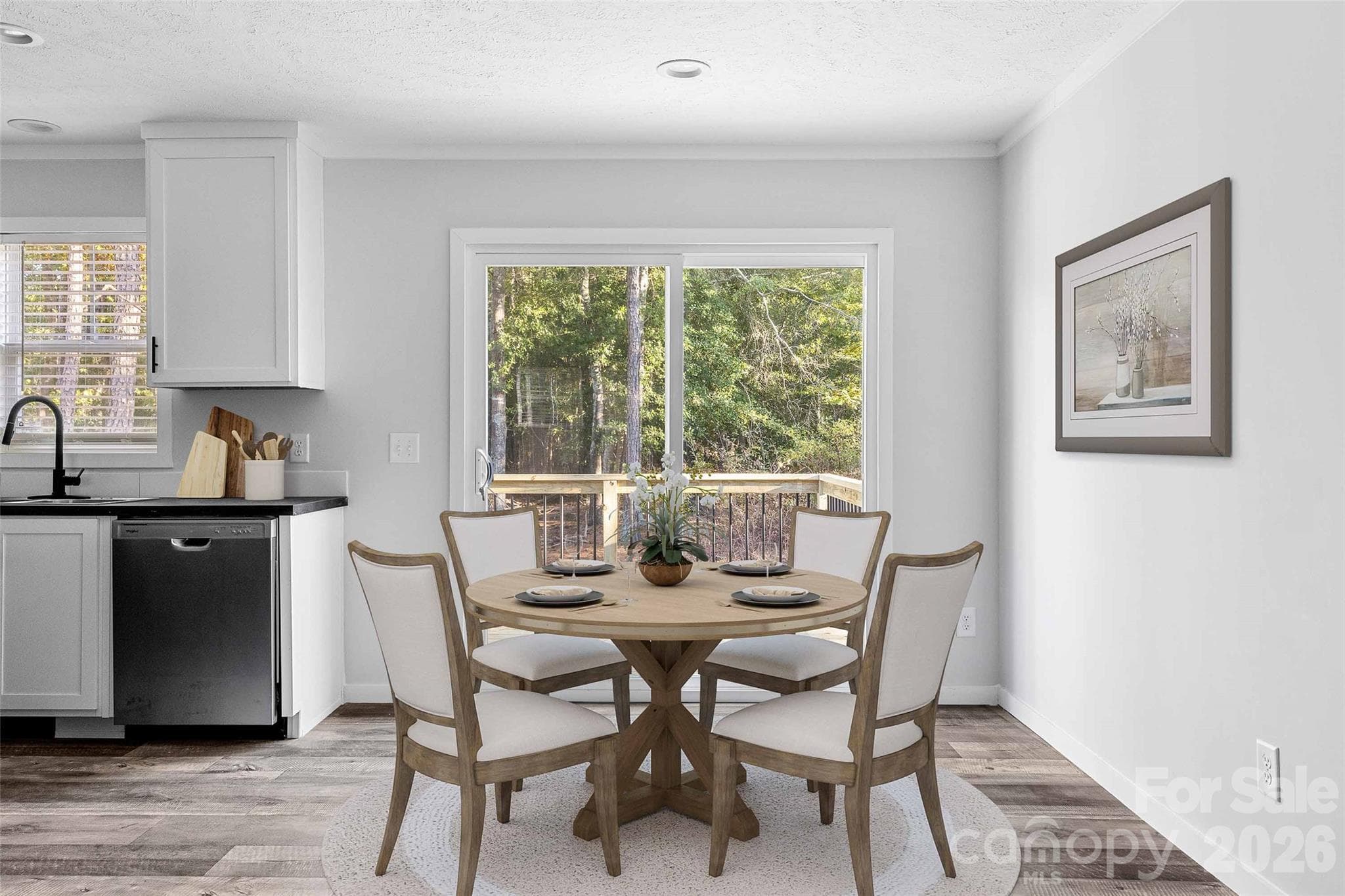 Virtually staged dining area with rear sliding glass door - 1743 Beaker Road, Heath Springs
