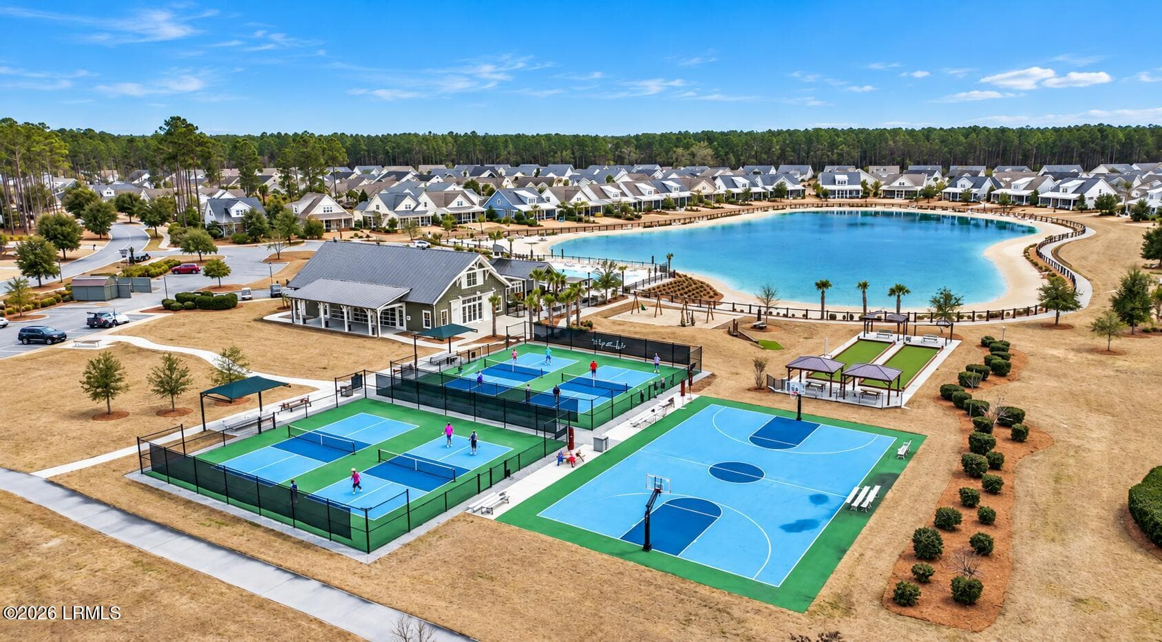 Aerial resort with courts and lagoon - 224 Hampton Lake Drive, Bluffton, SC 29910, Bluffton