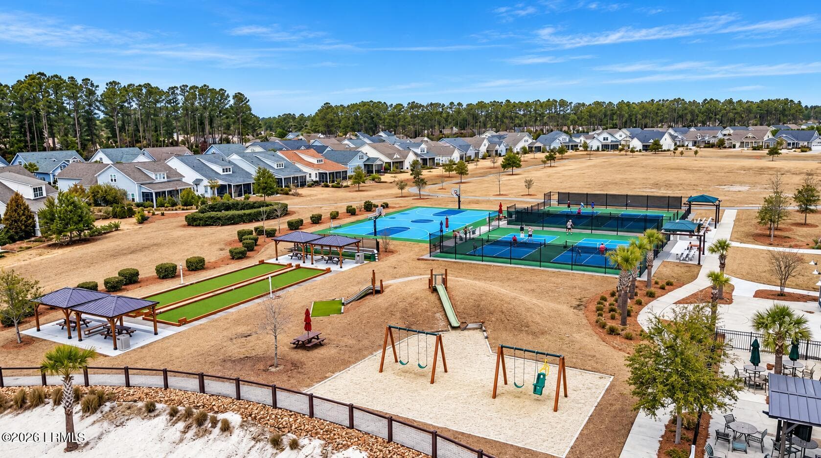 Aerial neighborhood amenities in winter - 224 Hampton Lake Drive, Bluffton, SC 29910, Bluffton