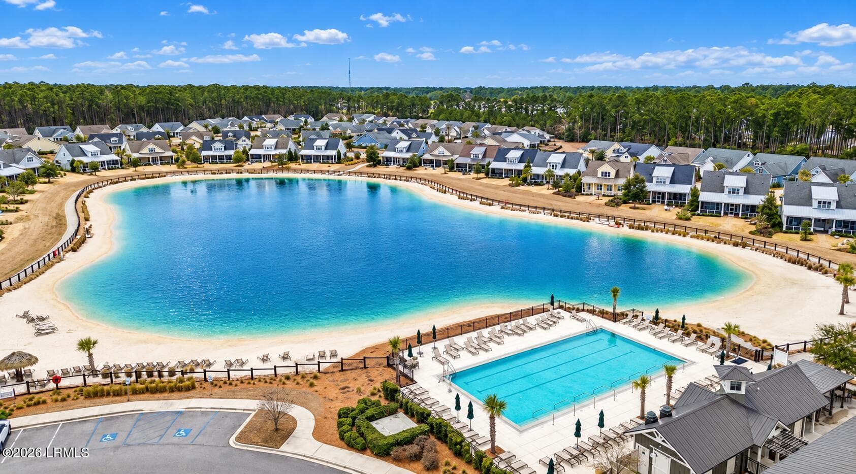 Aerial lagoonfront villas and pool - 224 Hampton Lake Drive, Bluffton, SC 29910, Bluffton