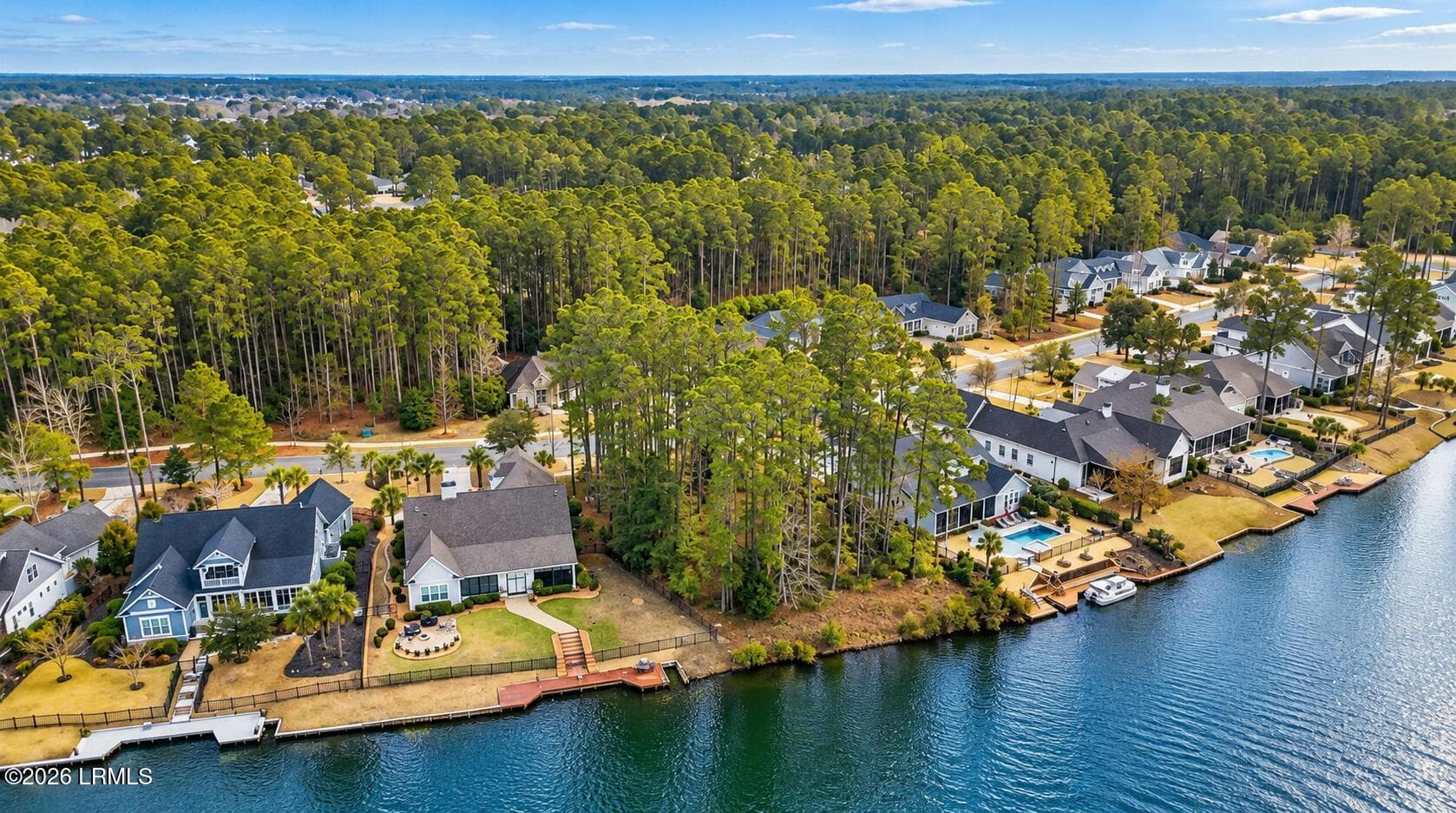 Aerial Lakeside Neighborhood Panorama - 224 Hampton Lake Drive, Bluffton, SC 29910, Bluffton