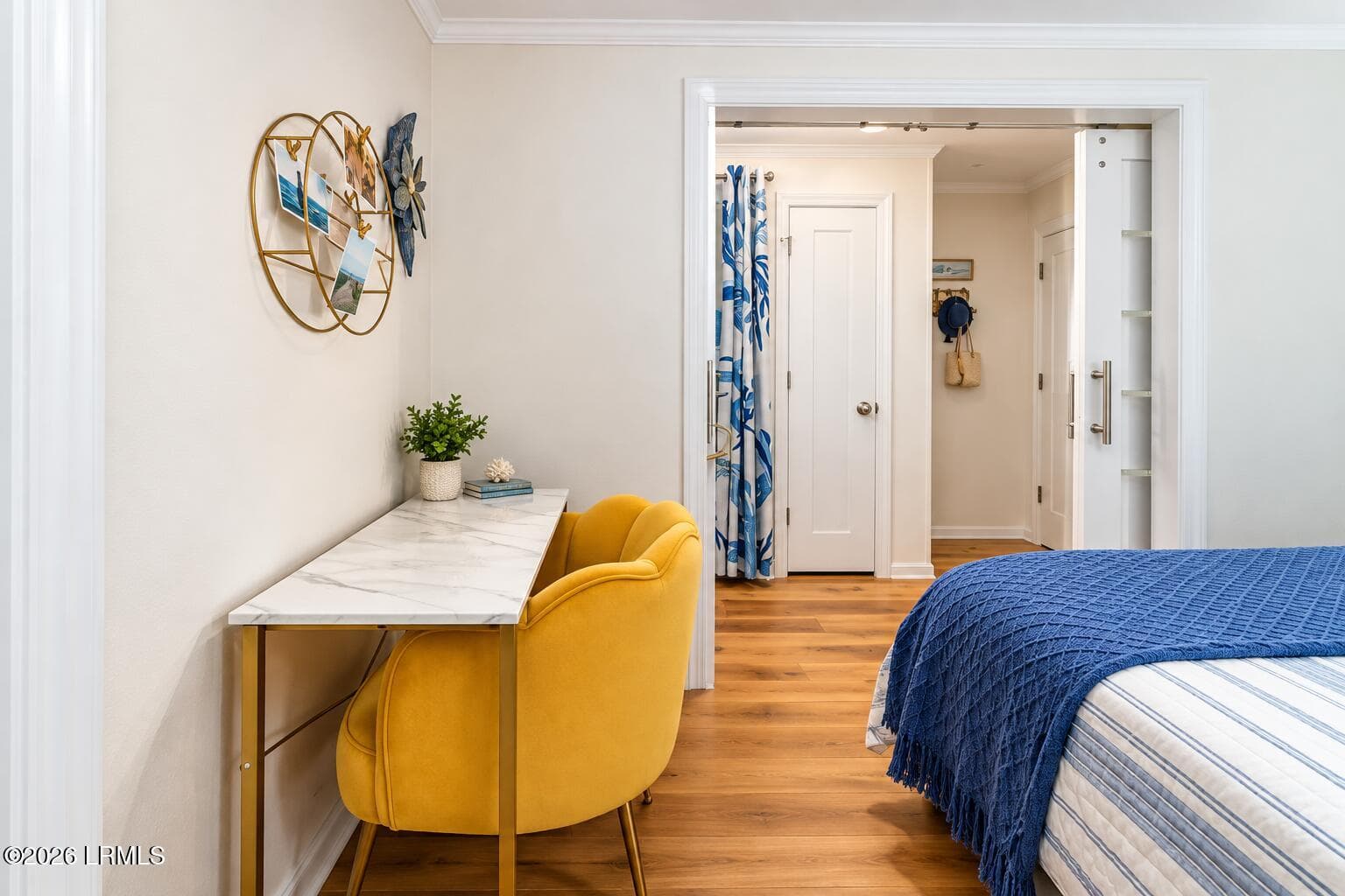 Coastal Bedroom Nook with Mustard Chair - 40 Folly Field Road 205b, Hilton Head Island, SC 29928, Hilton Head Island