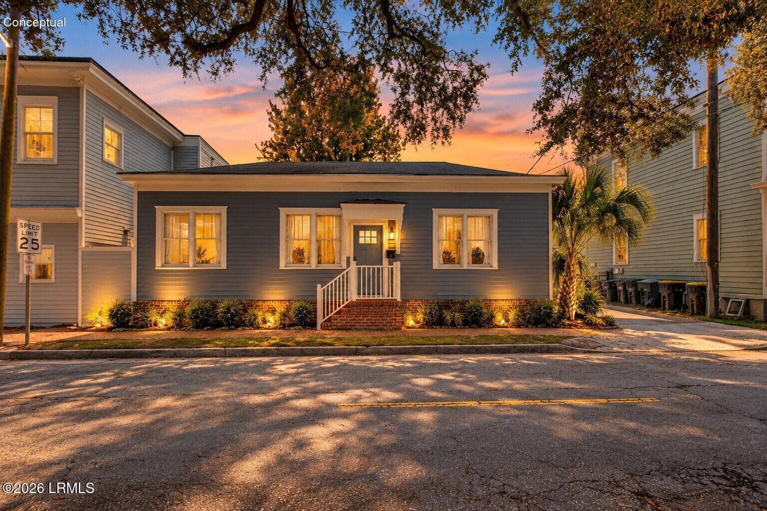 Warm Twilight Bungalow Street View - 221 W Duffy Street, Savannah, GA 31401